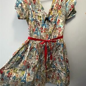 Vintage Bernie Dexter Colorful House Dress with Red Accents